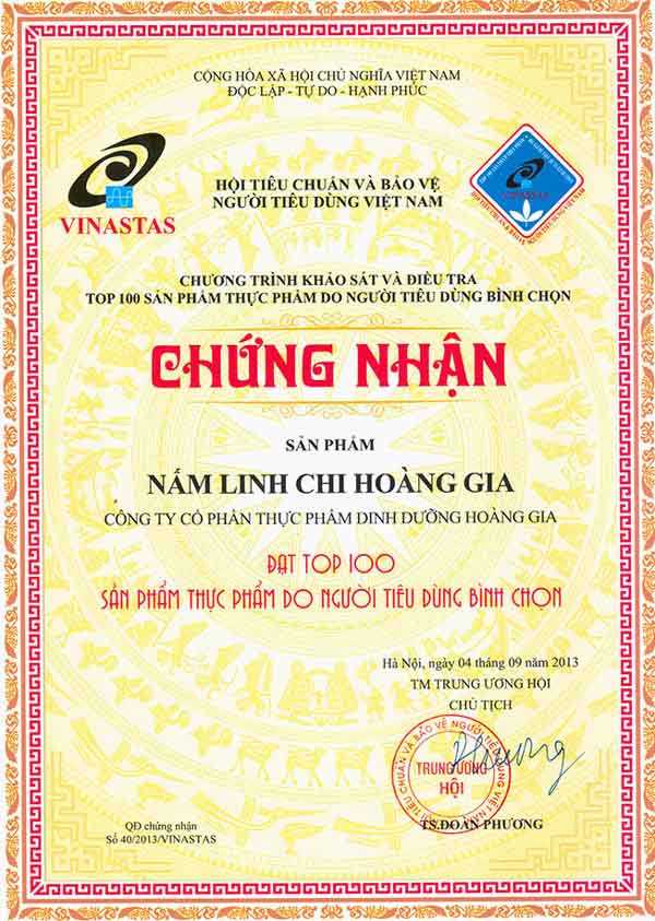 CHUNG NHAN TOP 100 SP THUC PHAM DO NGUOI TIEU DUNG BINH CHON 001 1