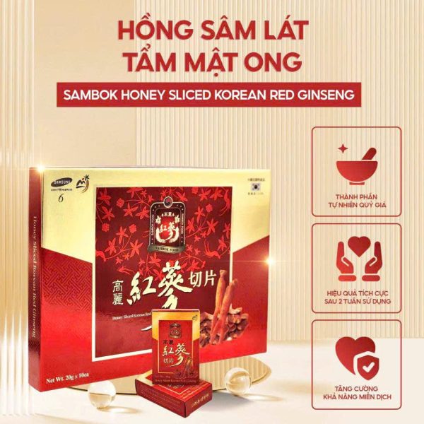 Hồng Sâm Tẩm Mật Ong Sambok Thái Lát | Hộp 200gr 3 Hoàng Gia Hồng sâm lát tẩm mật ong Sambok Thái, hộp 200g, bổ sung năng lượng và tăng cường miễn dịch.