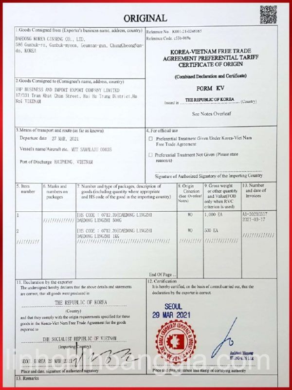 Chứng nhận nguồn gốc xuất xứ